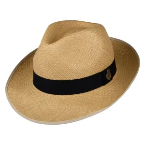 Christys Hats Classic Preset Panama Fedora Hat with Navy Band - Natural