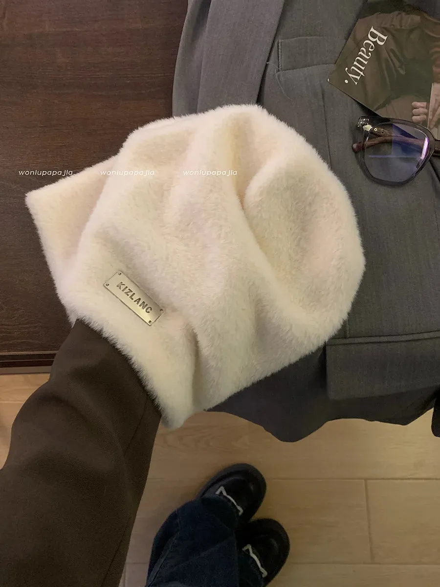 Sohiwoo Plush Beanies Hats For Women Winter Warm Solid Baggy Knitted Skullies Hat Outdoor Coldproof Beanies Caps Female Cap Gorros шляпа